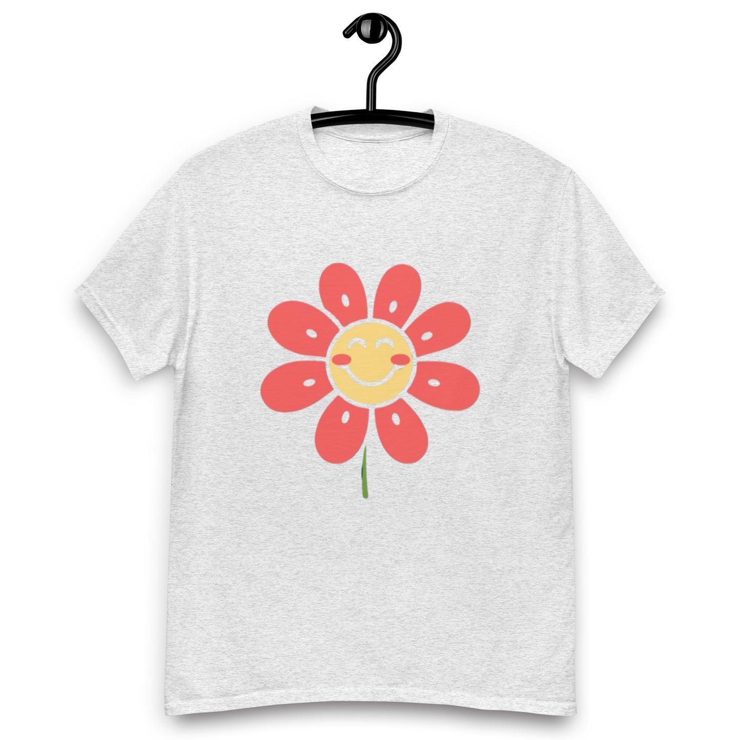 Glad Somrig Smiley-Blomma Med Röda Blad T-shirt | Unik Smiley-design