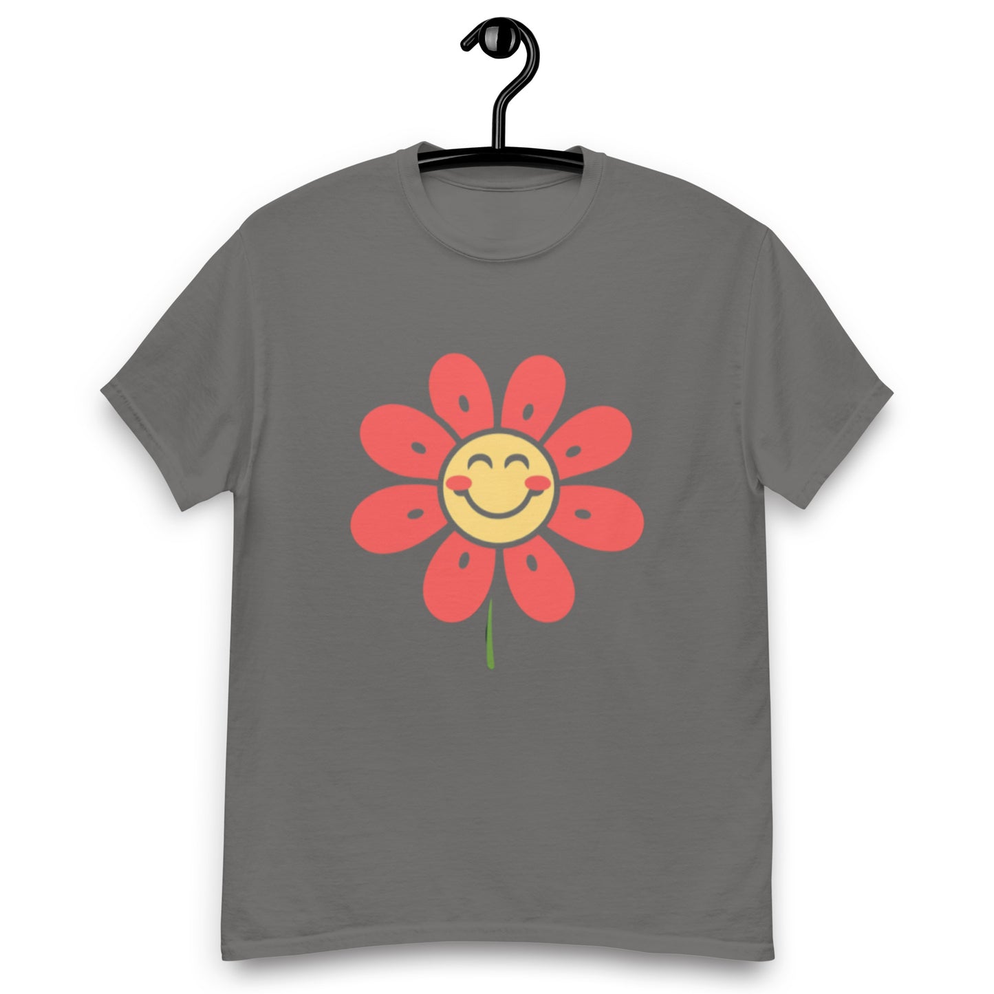 Glad Somrig Smiley-Blomma Med Röda Blad T-shirt | Unik Smiley-design