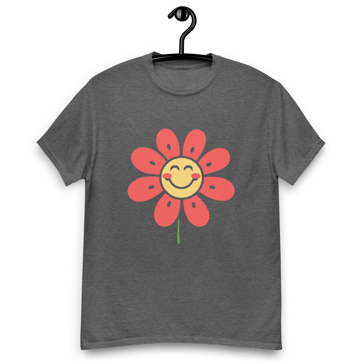 Glad Somrig Smiley-Blomma Med Röda Blad T-shirt | Unik Smiley-design