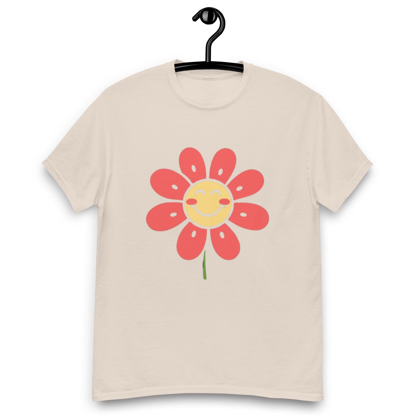 Glad Somrig Smiley-Blomma Med Röda Blad T-shirt | Unik Smiley-design