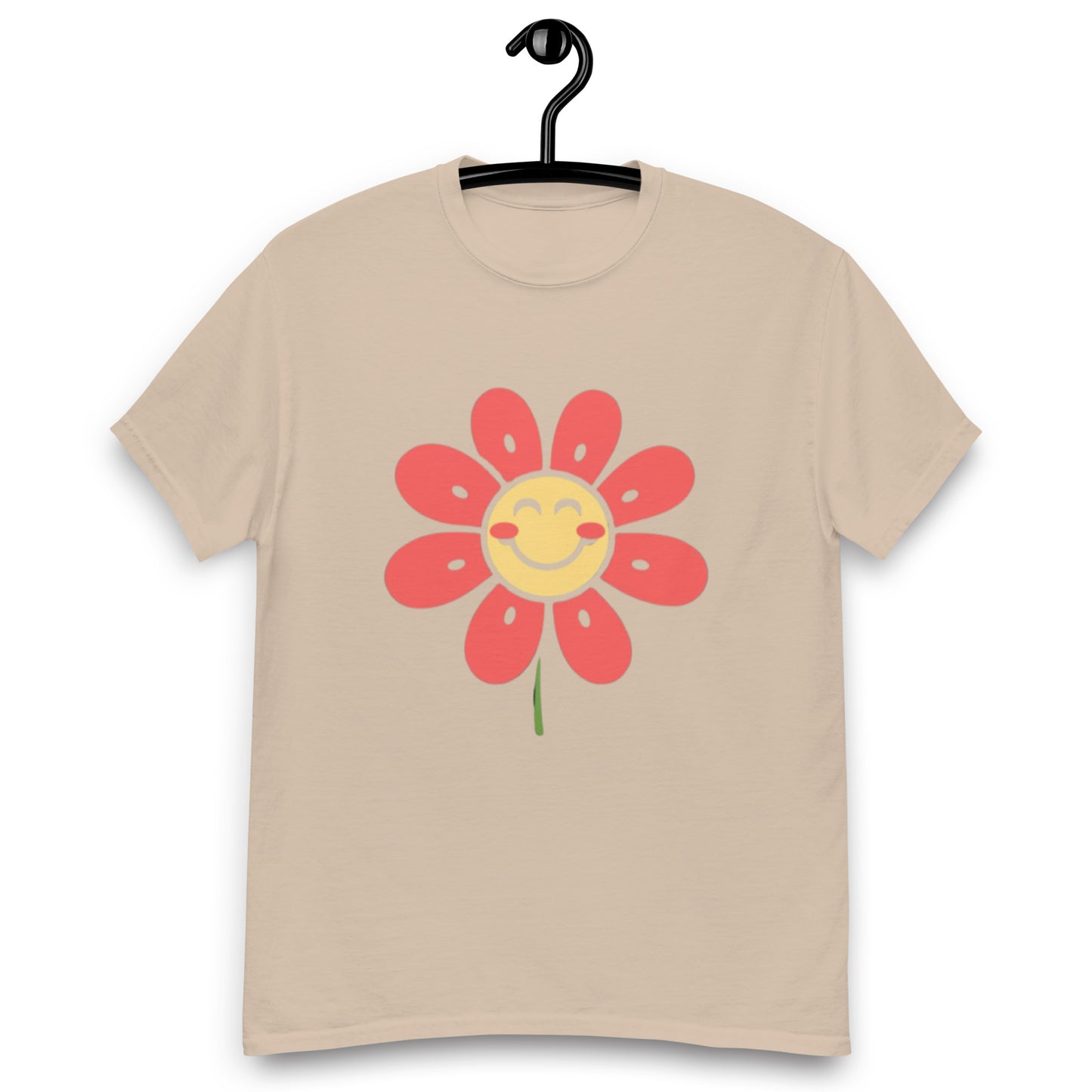 Glad Somrig Smiley-Blomma Med Röda Blad T-shirt | Unik Smiley-design