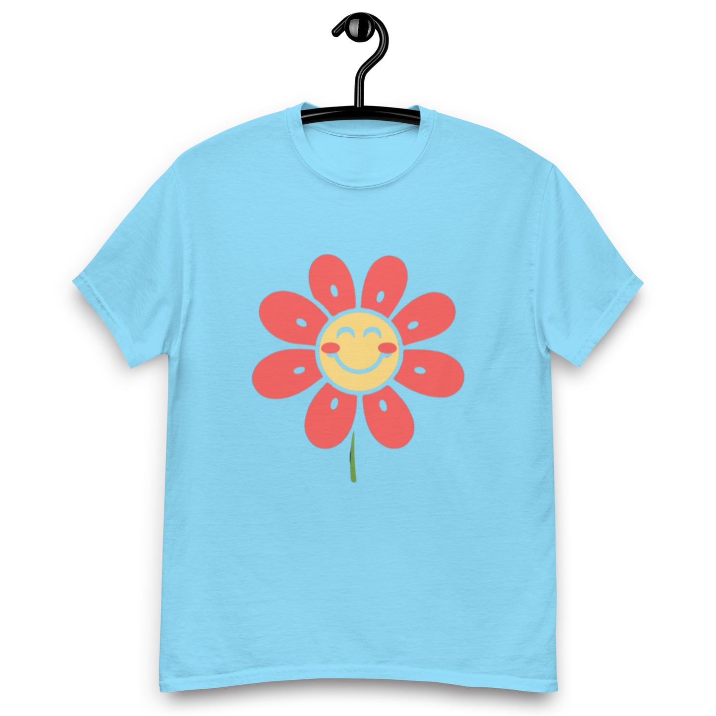 Glad Somrig Smiley-Blomma Med Röda Blad T-shirt | Unik Smiley-design