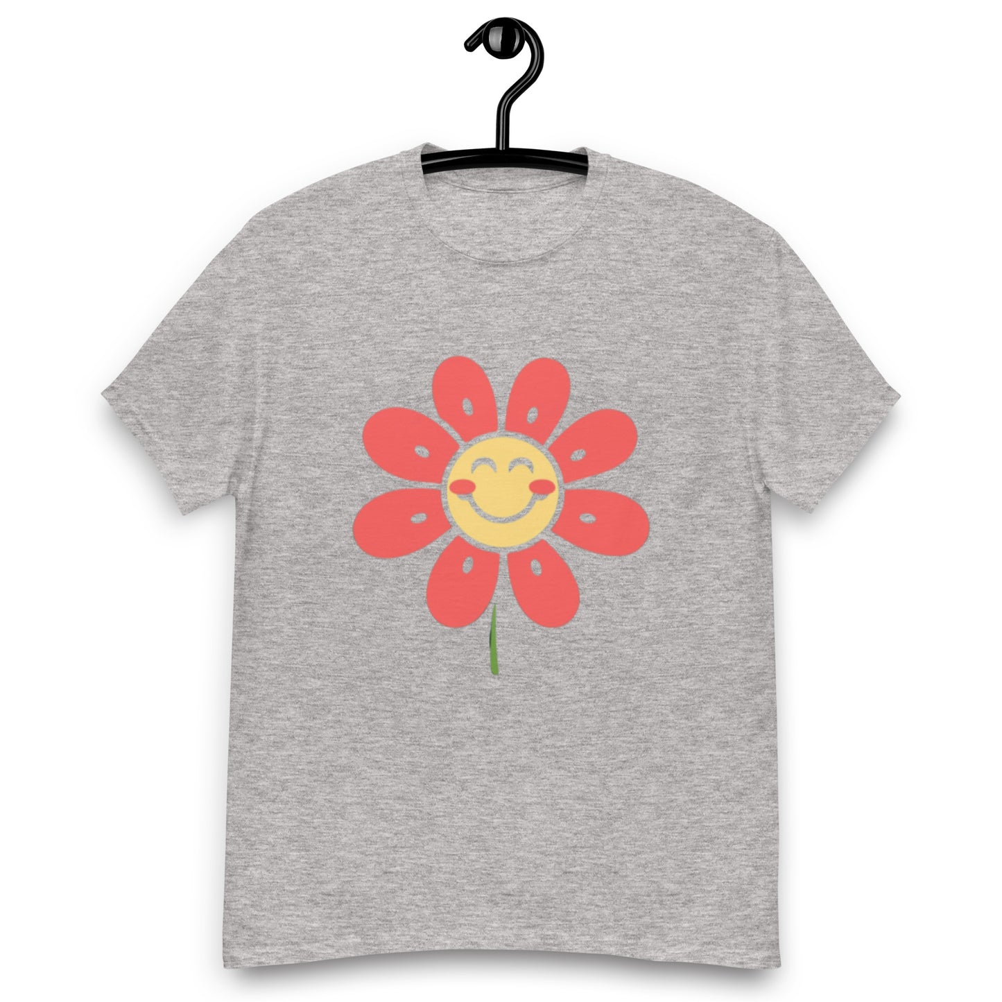 Glad Somrig Smiley-Blomma Med Röda Blad T-shirt | Unik Smiley-design