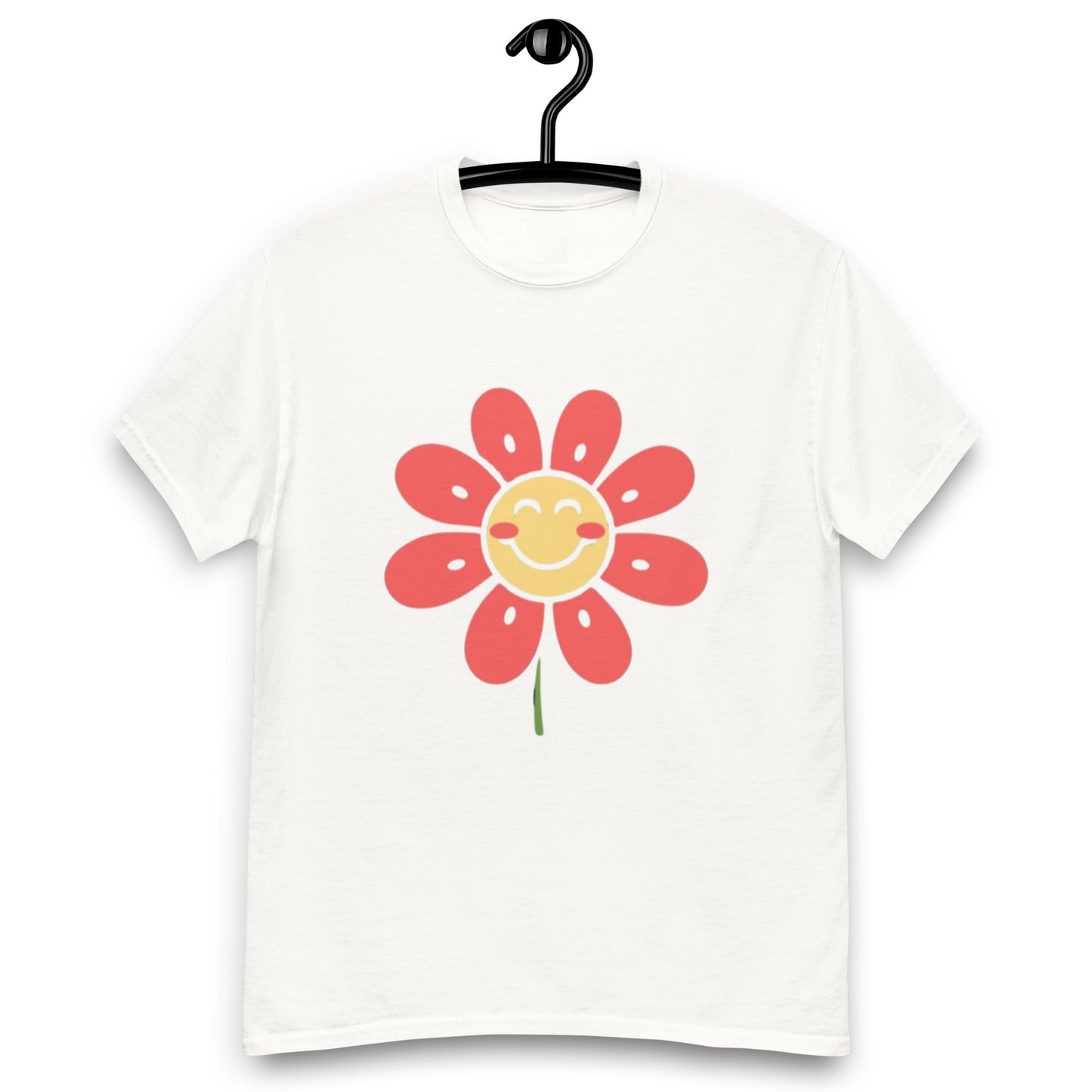 Glad Somrig Smiley-Blomma Med Röda Blad T-shirt | Unik Smiley-design