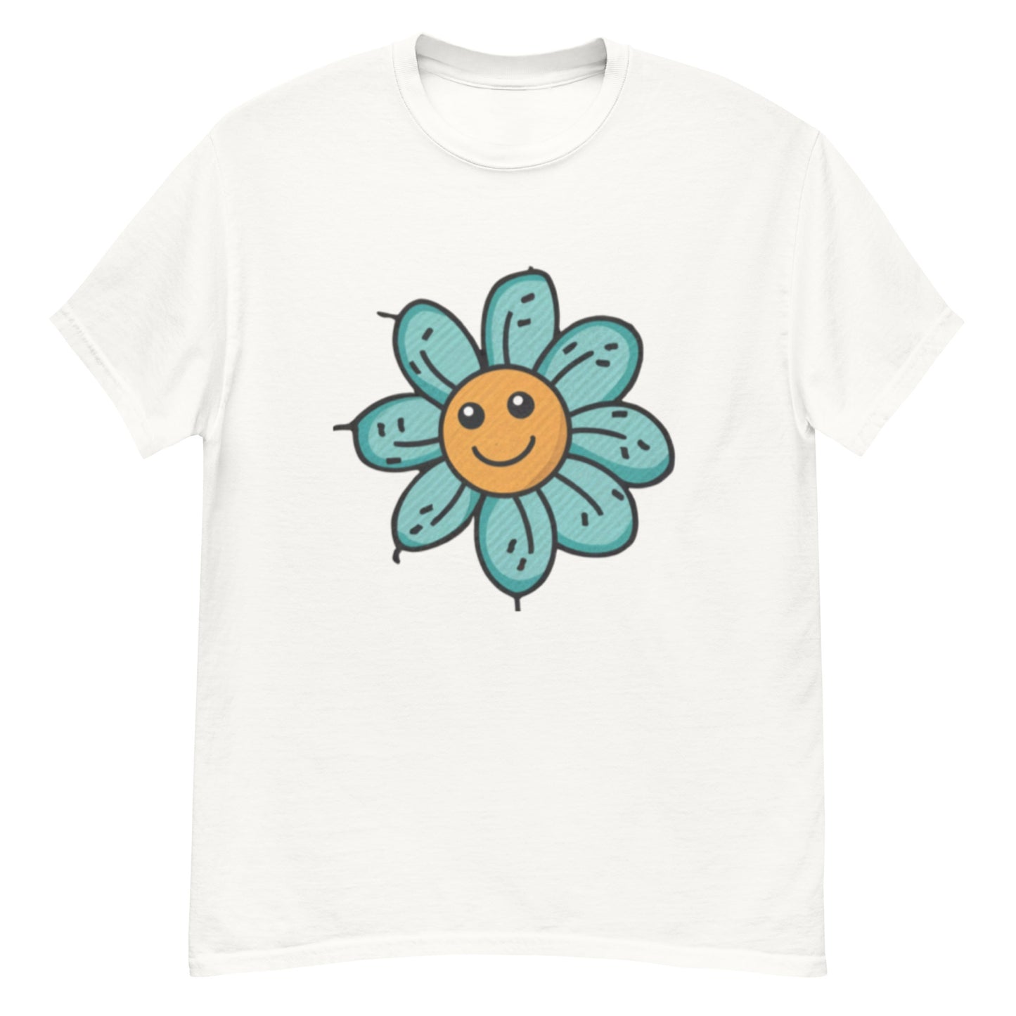 Gul Blomma Med Turkosa Blad T-shirt | Unik Blommönster